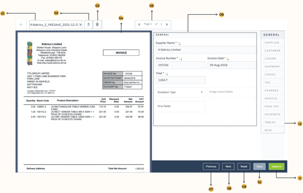 document detailed view KlearStack